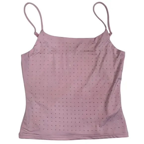 Pink Rhinestone Cami Tank Top Women's Small Y2K Barbiecore Festival Layering - Picture 1 of 16